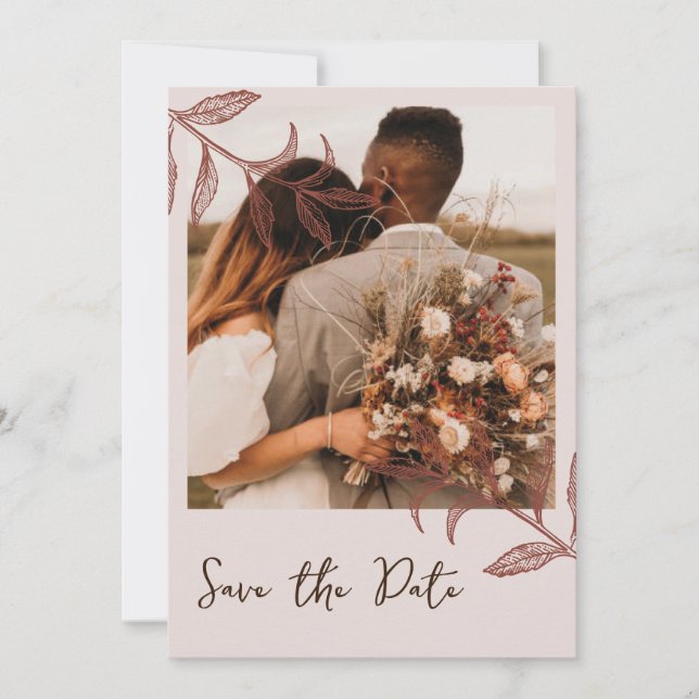 Rustic boho chic photo wedding save the date cards (Front)