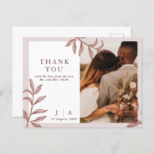 Rustic Boho Chic Photo Wedding Thank you Postcard