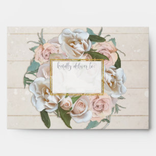 Rustic BOHO Chic Pretty Rose Wreath Wooden Envelope