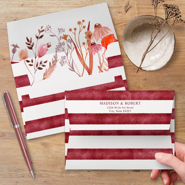 Rustic Boho Chic Watercolor Wildflowers Wedding Envelope (Creator Uploaded)