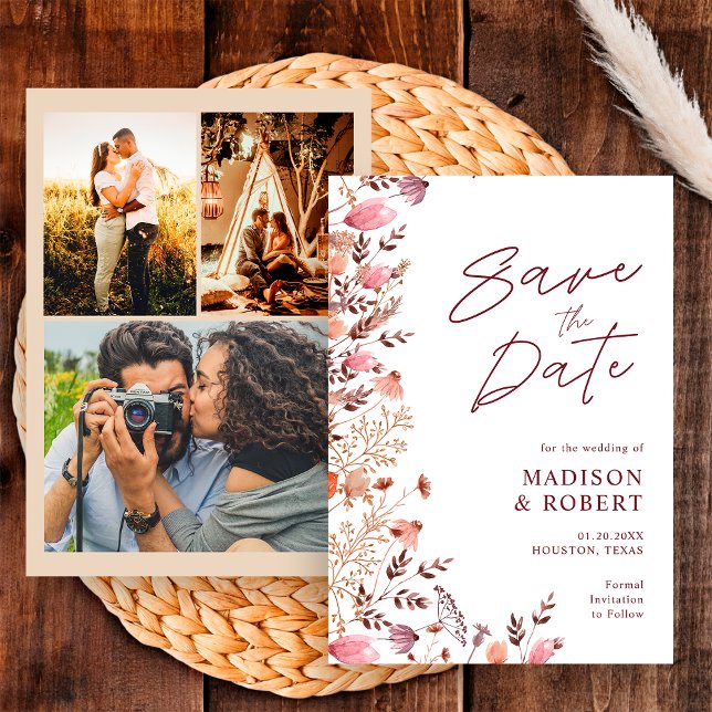 Rustic Boho Chic Wildflower Multiple Photo Wedding Save The Date (Creator Uploaded)