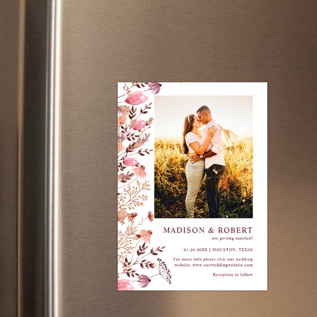 Rustic Boho Chic Wildflower Photo Save The Date Magnetic Invitation (Creator Uploaded)