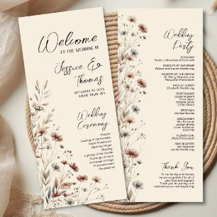 Rustic Boho Chic Wildflowers Earthtone Wedding Programme