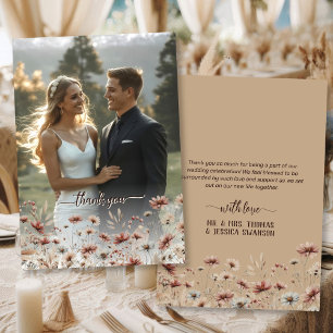 Rustic Boho Chic Wildflowers Full Photo Wedding Thank You Card