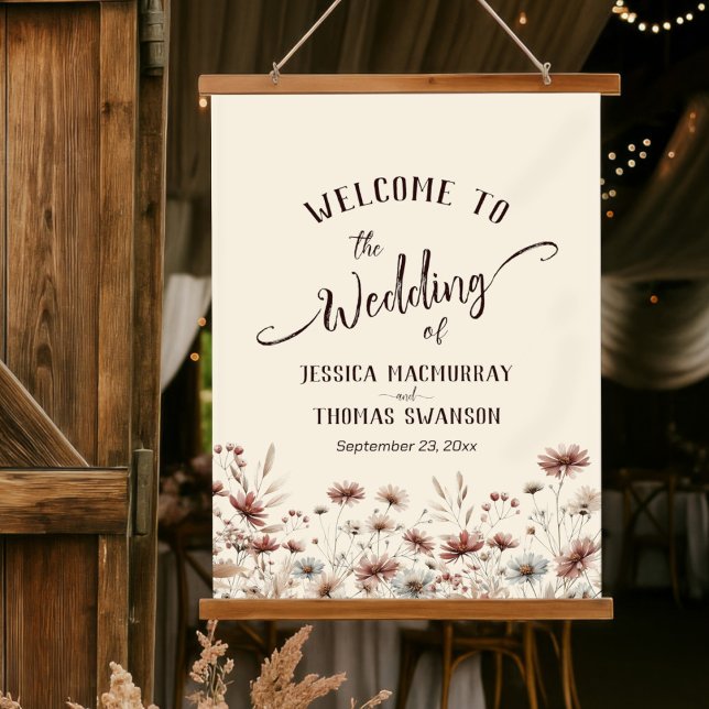 Rustic Boho Chic Wildflowers Wedding Welcome Hanging Tapestry (Creator Uploaded)