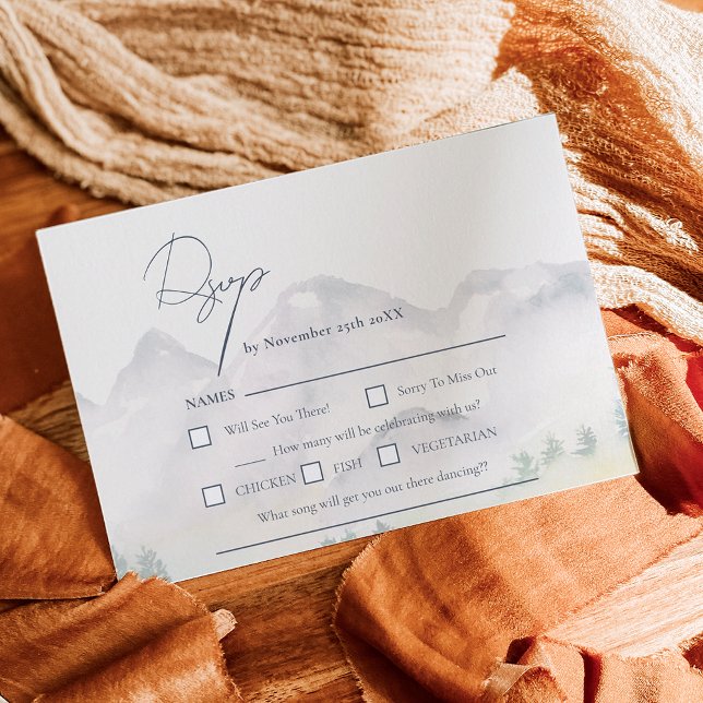 Rustic boho Colorado mountain destination wedding RSVP Card (Rustic boho Colorado mountain destination wedding RSVP Card)