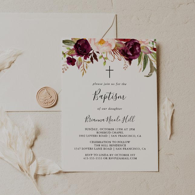 Rustic Boho Colourful Floral Baptism Invitation (Creator Uploaded)