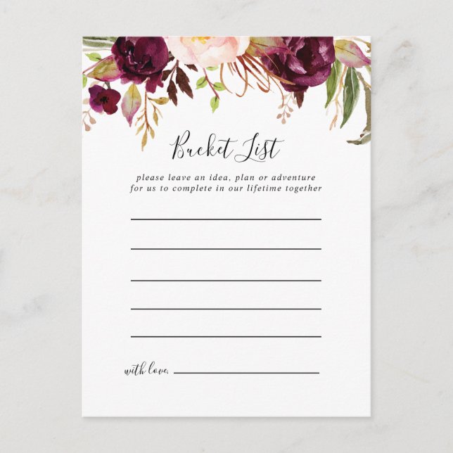 Rustic Boho Colourful Floral Bucket List Cards (Front)