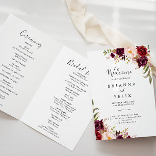 Rustic Boho Colourful Floral Folded Wedding Programme