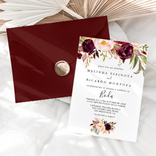 Rustic Boho Colourful Floral Spanish Wedding Invitation