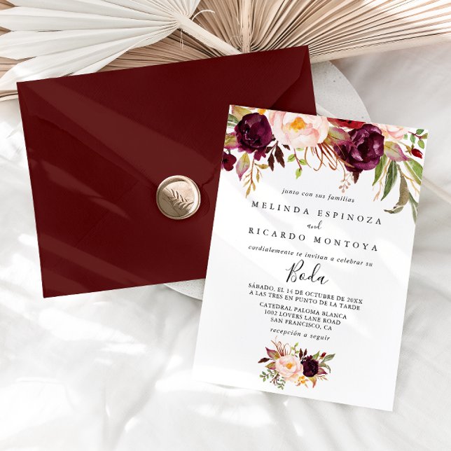 Rustic Boho Colourful Floral Spanish Wedding Invitation (Creator Uploaded)