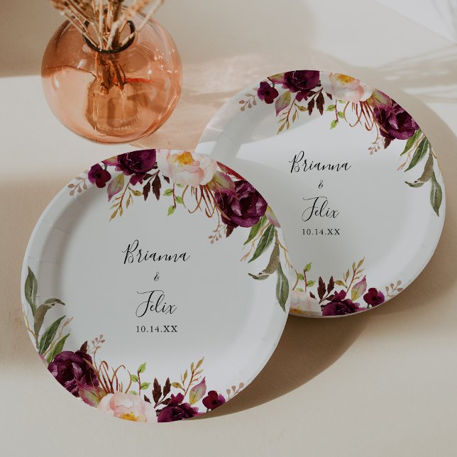Rustic Boho Colourful Floral Wedding Cake Paper Plate (Creator Uploaded)
