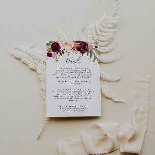 Rustic Boho Colourful Floral Wedding Details Enclosure Card