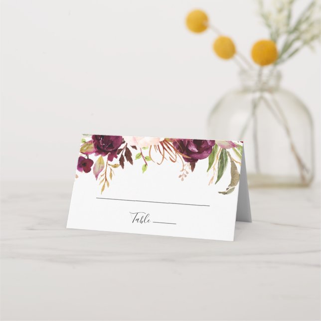 Rustic Boho Colourful Floral Wedding Place Card (Front)