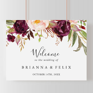 Rustic Boho Colourful Floral Wedding Welcome Sign