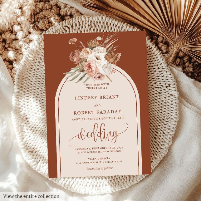 Rustic Boho Copper Pampas Grass Floral Wedding Invitation (Rustic Boho Copper Pampas Grass Floral Wedding Invitation)