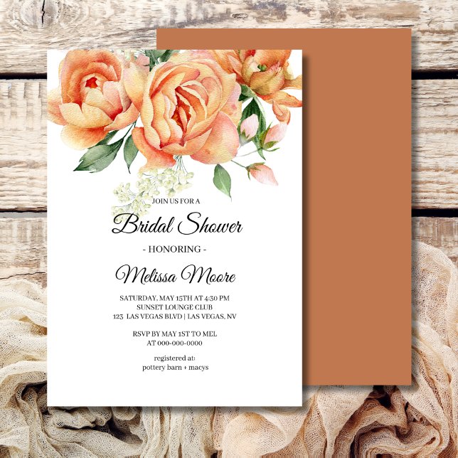 Rustic Boho Coral Peach Flowers Greenery Invitation (Creator Uploaded)