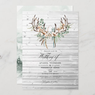 Rustic Boho Cotton and Eucalyptus Boho Wedding Invitation