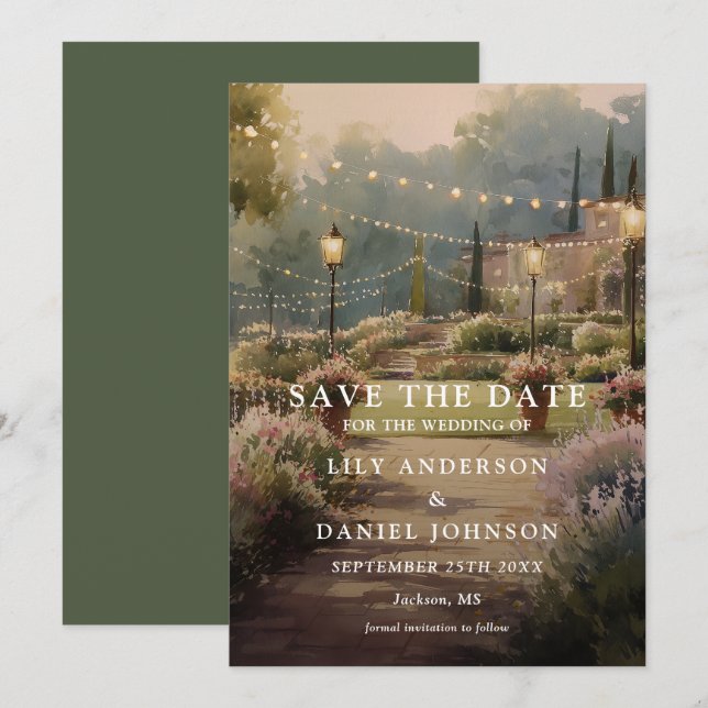 Rustic Boho Country Garden String Lights Wedding Save The Date (Front/Back)