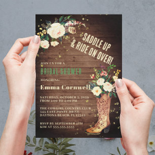 Rustic Boho Cowgirl Floral Boots Bridal Shower Invitation
