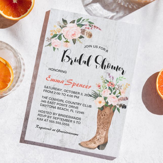 Rustic Boho Cowgirl Floral Boots Bridal Shower l Invitation (Creator Uploaded)