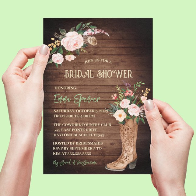 Rustic Boho Cowgirl Floral Boots Bridal Shower ll Invitation (Creator Uploaded)