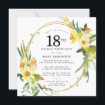 Rustic Boho Daffodil 18th Birthday Dinner Party Invitation<br><div class="desc">Beautiful spring floral arrangement features yellow and white daffodils decorating a rustic frame. The assorted greenery and daffodil stems give it modern Boho vibe. The back of the 18th birthday dinner invitation is bright sunny yellow. Perfect choice for a spring birthday party.</div>