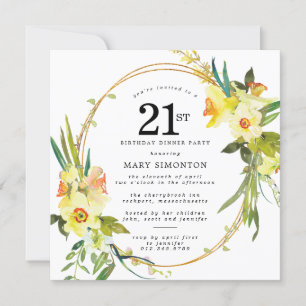 Rustic Boho Daffodil 21st Birthday Dinner Party Invitation