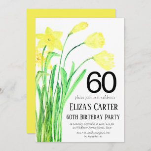 Rustic Boho Daffodil 60th Floral Elegant Birthday  Invitation