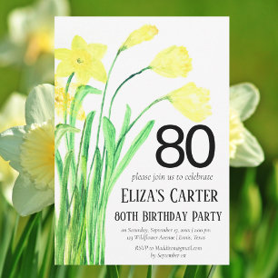 Rustic Boho Daffodil 80th Floral Elegant Birthday  Invitation