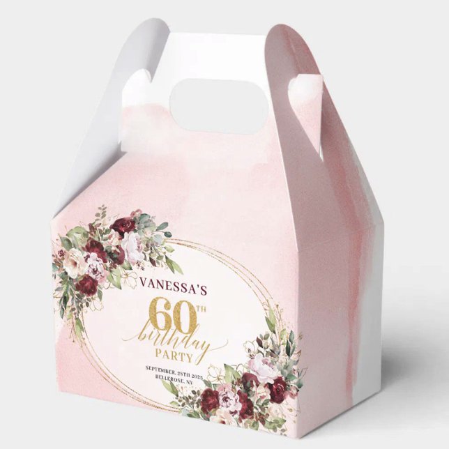 Rustic Boho Deep Red Floral 60 Birthday Favour Box (Rustic Boho Deep Red Floral 60th Birthday Favor Box

)