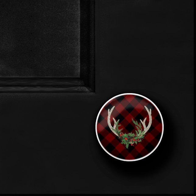 Rustic Boho Deer Antlers | Christmas Plaid Floral Ceramic Knob (Creator Uploaded)