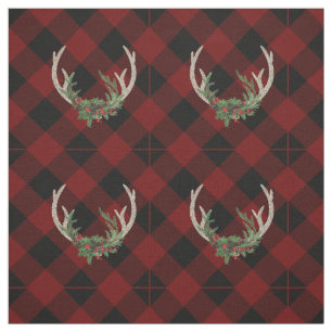 Rustic Boho Deer Antlers Christmas Plaid Floral Fabric