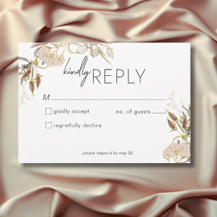 Rustic Boho Delicate Fall Wildflowers Wedding RSVP Card