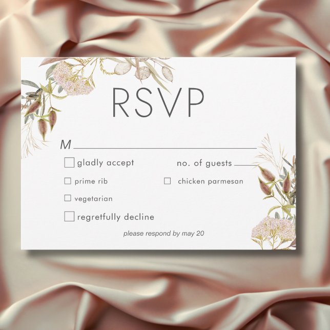 Rustic Boho Delicate Fall Wildflowers Wedding RSVP Card (Rustic Boho Delicate Fall Wildflowers Wedding Dinner RSVP Card)