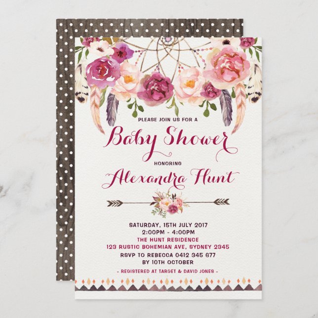 Rustic Boho Dreamcatcher Baby Shower Invitation (Front/Back)