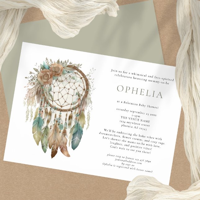 Rustic Boho Dreamcatcher Sage Bohemian Baby Shower Invitation (Creator Uploaded)