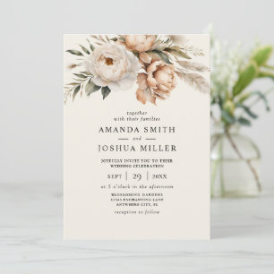 Rustic Boho Dried Florals & Pampas Grass Wedding Invitation