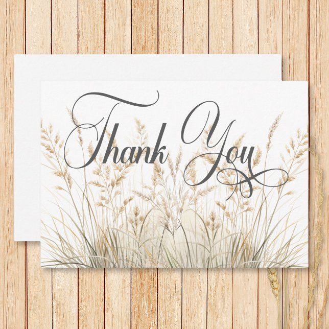 Rustic Boho Dried Tan Grass Wedding Thank You Card (Rustic Boho Dried Tan Grass Wedding Thank You Card)