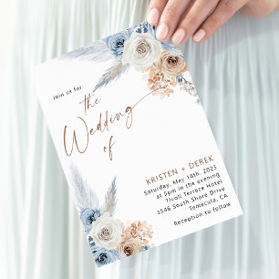 Rustic Boho Dusty Blue Floral Wedding Invitation