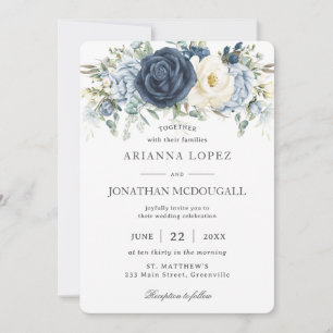 Rustic Boho Dusty Blue Ivory Floral Sage Wedding Invitation