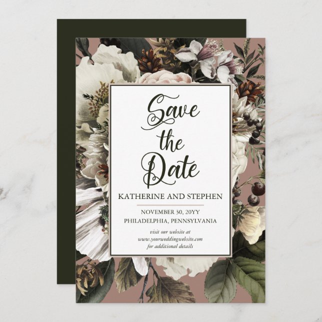 Rustic Boho Dusty Pink Floral Bouquet Save The Date (Front/Back)