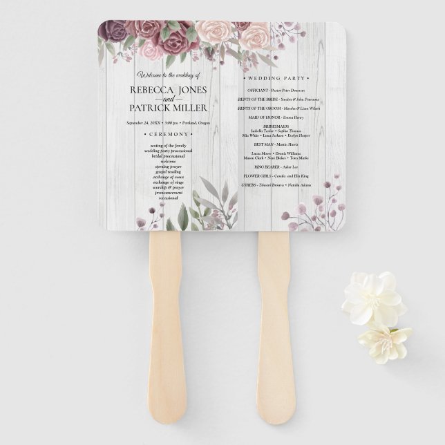 Rustic Boho Dusty Rose Pink Flowers Wedding Hand F Hand Fan (Front and Back)