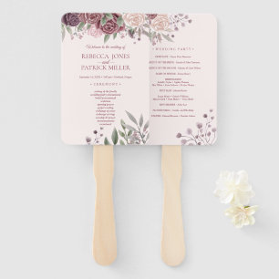 Rustic Boho Dusty Rose Pink Flowers Wedding Hand Hand Fan