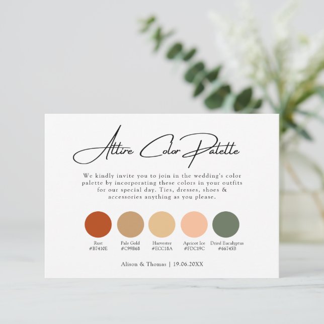 Rustic Boho Earth Tone Wedding Colour Palette Enclosure Card (Standing Front)
