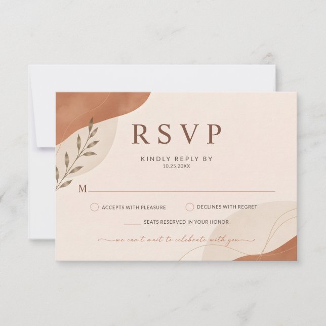 Rustic Boho Earthly Terracotta Wedding RSVP Card (Front)