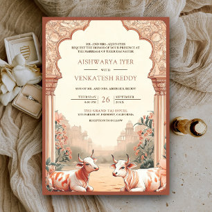Rustic Boho Earthy Floral Indian Cow Wedding Invitation
