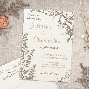 Rustic Boho Earthy Neutral Wildflowers Wedding Invitation