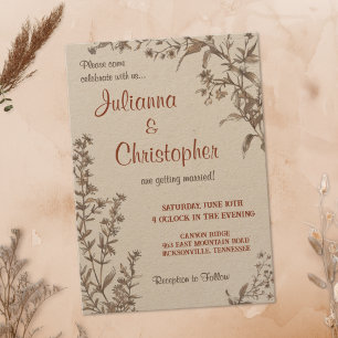 Rustic Boho Earthy Terracotta Wildflowers Wedding Invitation