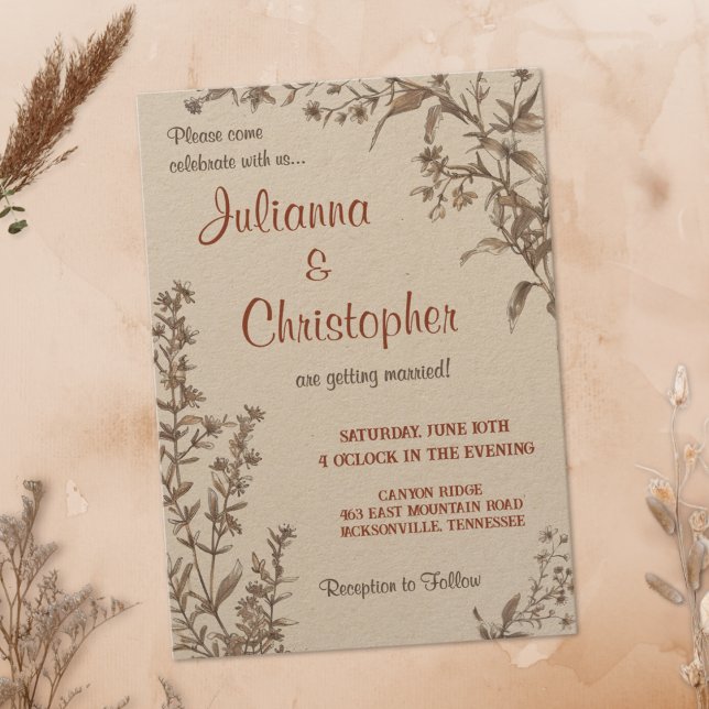 Rustic Boho Earthy Terracotta Wildflowers Wedding Invitation (Creator Uploaded)